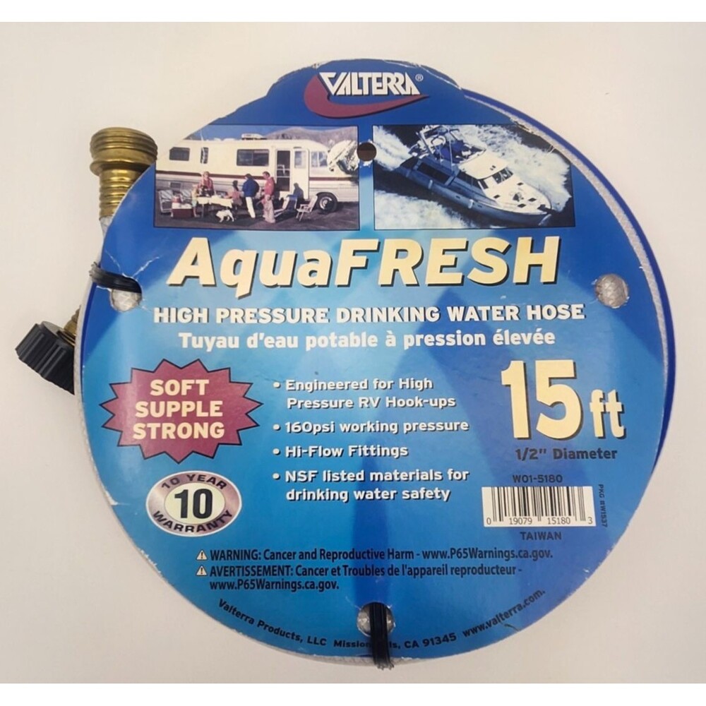 Valterra Aqua Fresh 15 Foot High Pressure Drinking Water Hose for RVs Campers